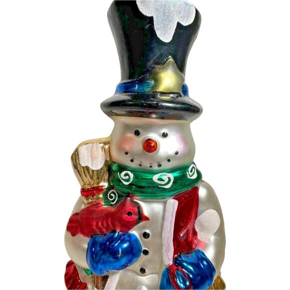 Kurt Adler Snowman Victorian Christmas Blown Glass Hat Bird Broom Glitter 12"T - Picture 2 of 15